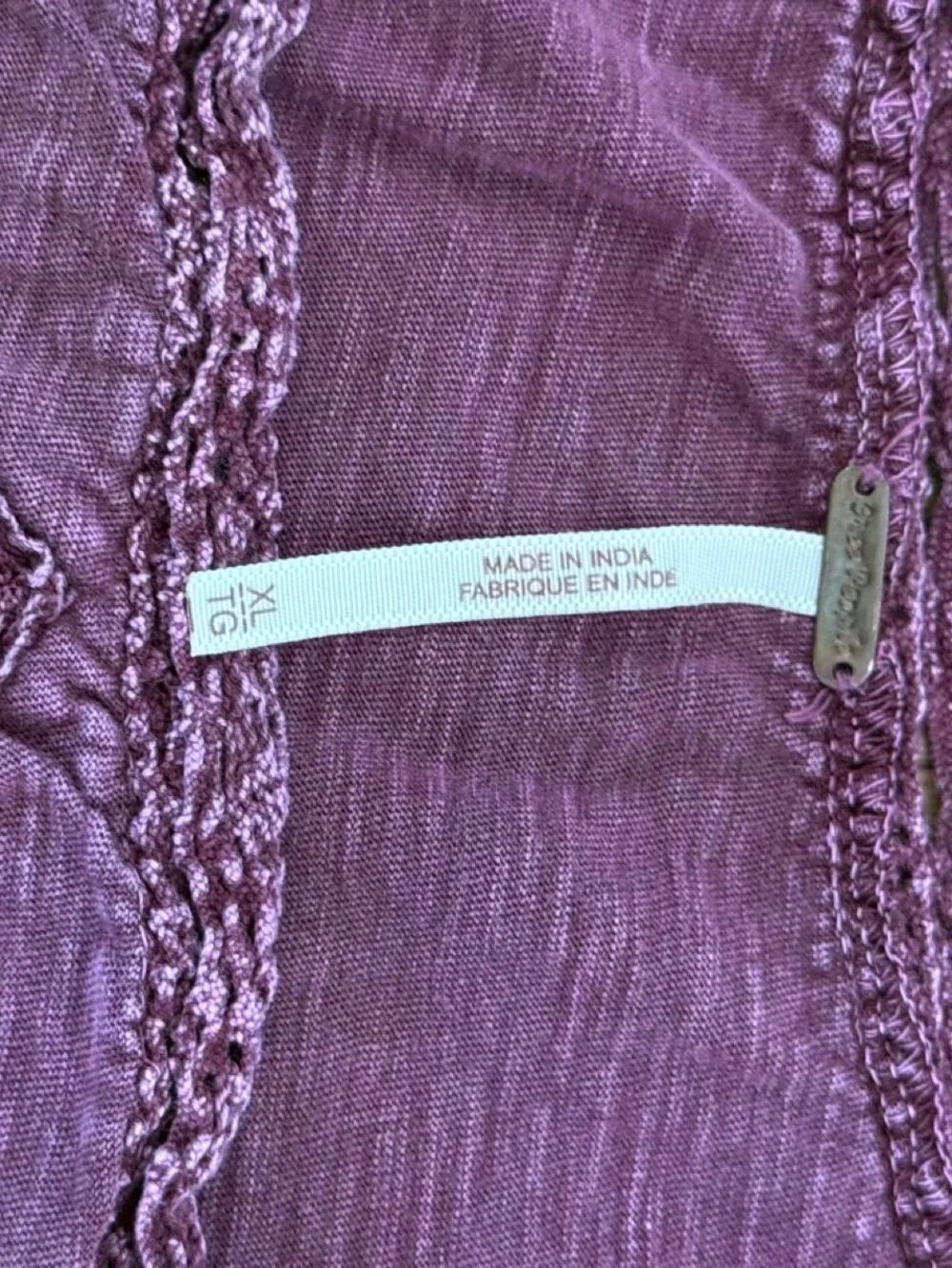 Free People Women’s XL Purple Solid Scoop Neck 3/4 Sleeve Cotton Knit Top